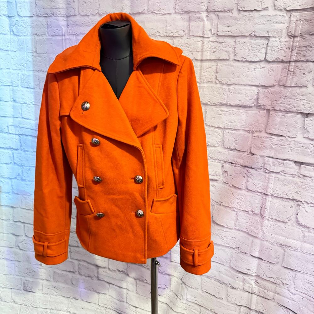 MILLARD FILLMORE ORANGE WOOL BLEND PEA COAT SZ W SMALL